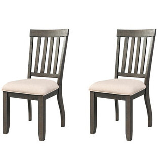 Kalysia Linen Solid Wood Slat Back Side Chair in Dark Ash