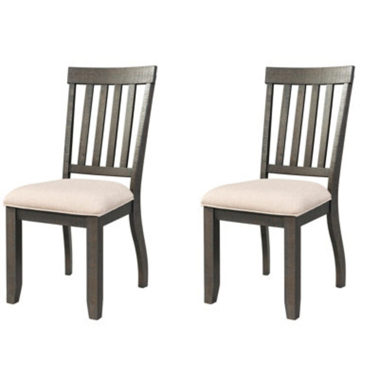 Kalysia Linen Solid Wood Slat Back Side Chair in Dark Ash