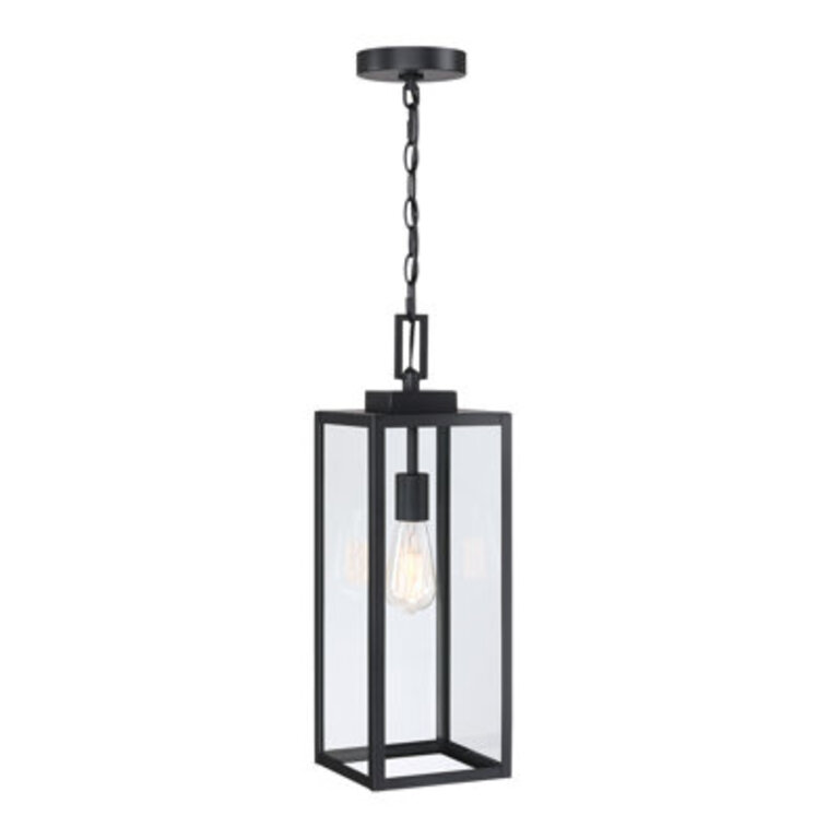 1-Light Outdoor Hanging Lantern Pendant with Matte Black Finish