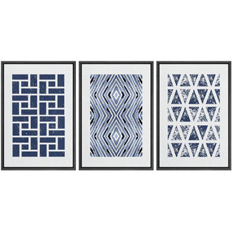 Geometric Blue Square And Polygons Abstract Shapes Modern Art Bohemian Navy 3 Pieces