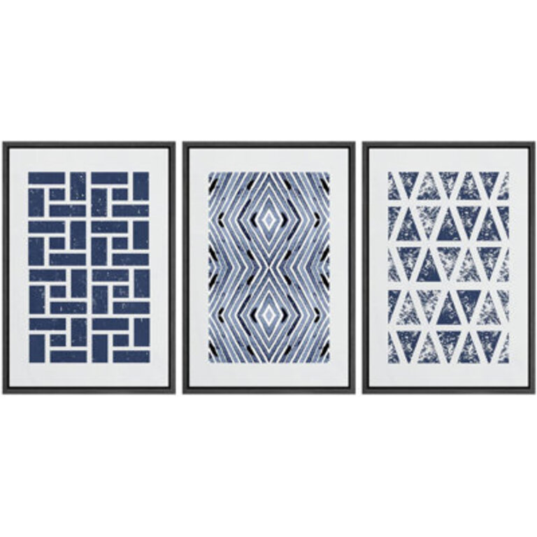 Geometric Blue Square And Polygons Abstract Shapes Modern Art Bohemian Navy 3 Pieces