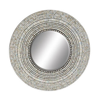 Leto Gray Mother of Pearl Shell Tribal Handmade Mosaic Room Wall Mirror