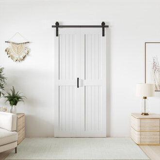 84 Manufactured Wood Paneled Bifold Sliding Barn Door with Installation Hardware Kit