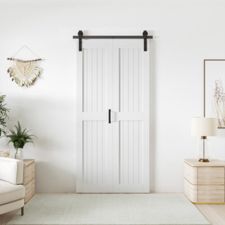 84 Manufactured Wood Paneled Bifold Sliding Barn Door with Installation Hardware Kit