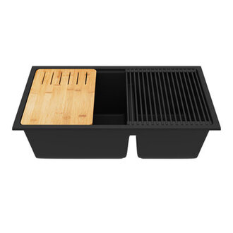 DeerValley 33 x 19 Undermount 6040 Double Bowl Quartz Composite Kitchen Sink with Accessories