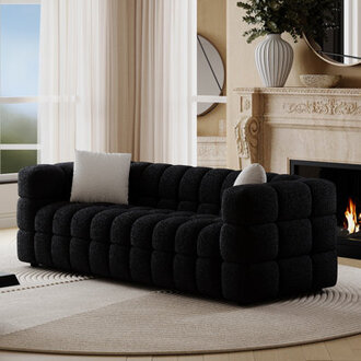 Monica Upholstered Modern Style Sofa Body Fabric: Black Boucle, Size: 27" H x 81" W x 32" D
