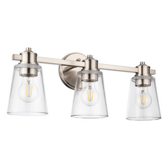 3 Lights Brushed Nickel Vanity Lights Bathroom Light Fixtures with Cone Shaped Clear Glass Shade