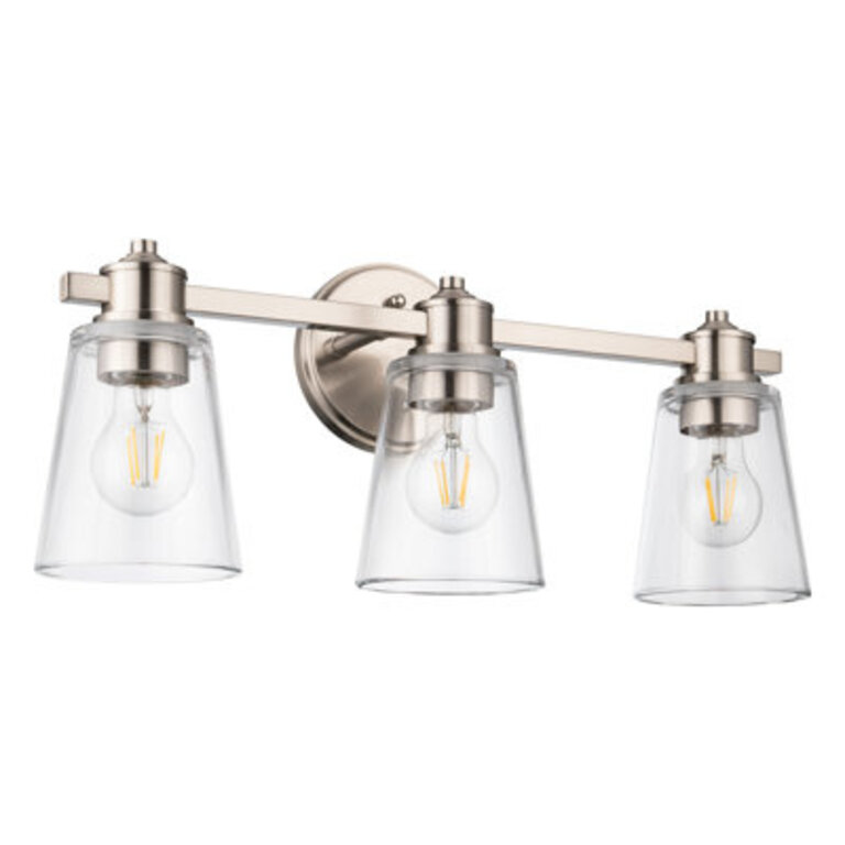 3 Lights Brushed Nickel Vanity Lights Bathroom Light Fixtures with Cone Shaped Clear Glass Shade