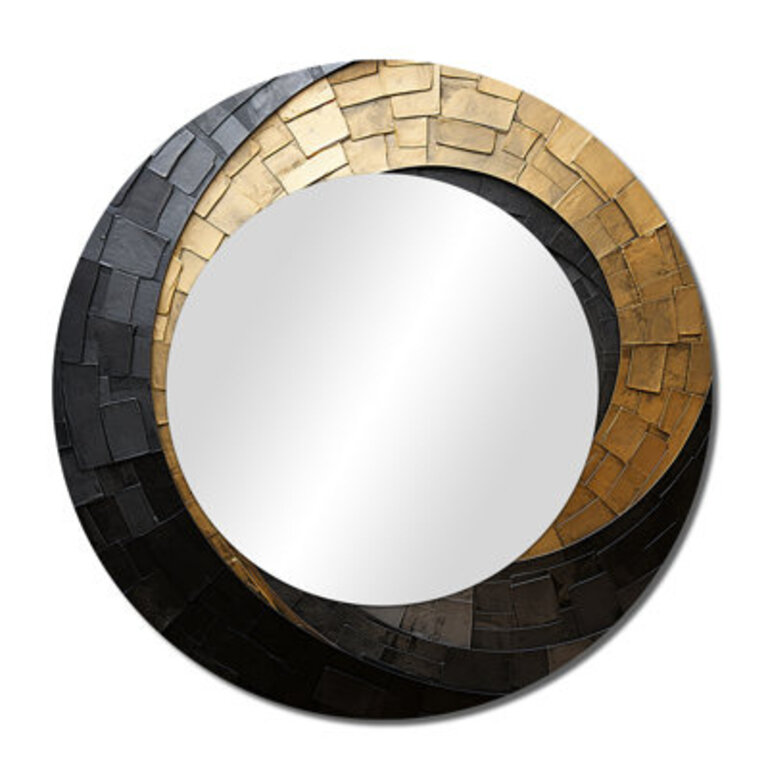 Gold Black Minimalism Spiral Poteries - Abstract Spirals Wall Mirror Gold Round Decorative Mirror Printed Metal Art