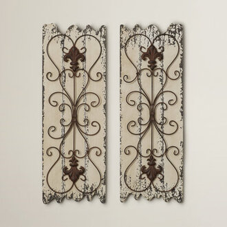 Wooden Arabesque Scroll White Wall Decor Set