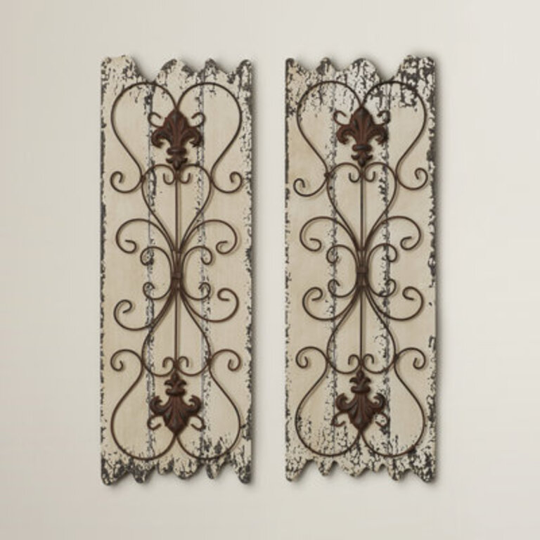 Wooden Arabesque Scroll White Wall Decor Set