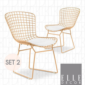 Elle Decor Holly Mid Century Modern Dining Side Chair with Geometric Grid Wire Design