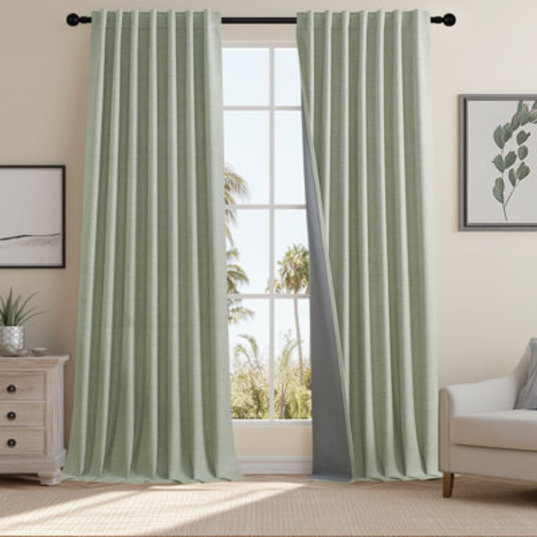 Leming 100 Polyester Burlap Blackout Curtains for Bedroom Back Tab Curtains 2 Panels Set