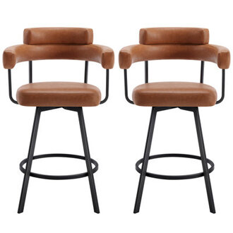 Rozie Swivel Upholstered 26 Faux Leather Counter Stool with Curved Wing Back and Metal Frame