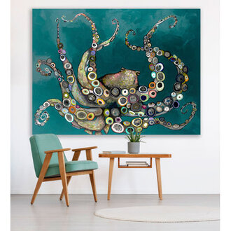 Octopus In The Deep Teal Sea  by Eli Halpin Painting Print