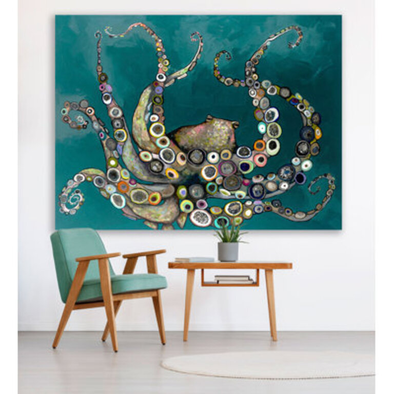 Octopus In The Deep Teal Sea  by Eli Halpin Painting Print