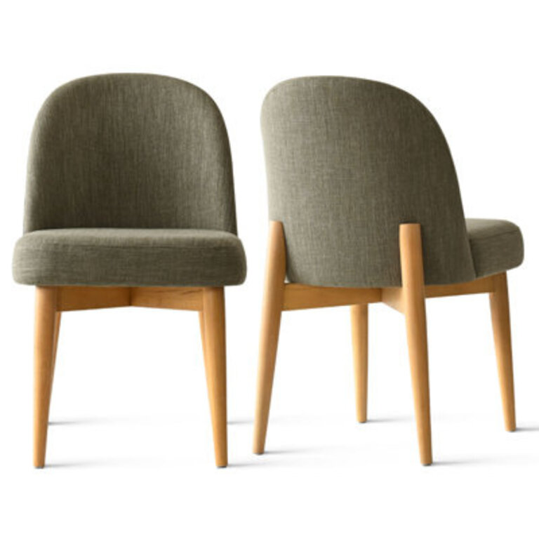 Linen Upholstered Parson Chair with Solid Wood Legs