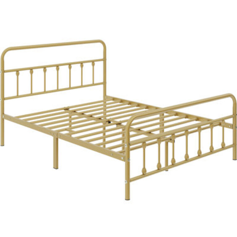 Classic Iron Platform Bed with High Headboard and Footboard