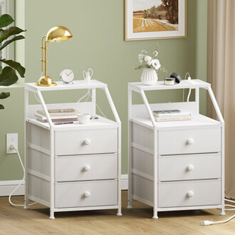Travison Nightstands with 3 Drawers  Outlets Bedside Tables with 2 USB Ports  2-Tier Open Shelf
