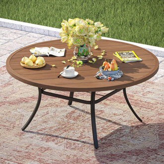 Buckleys Metal Outdoor Dining Table With Umbrella Hole  53 in W 53 in D