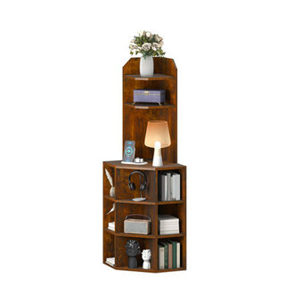 Darley Corner Shelf with USB Ports  Outlets Wooden Display Bookshelf Bookcase