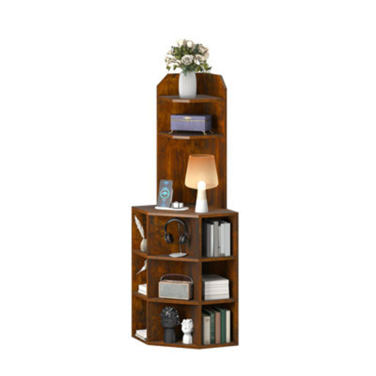Darley Corner Shelf with USB Ports  Outlets Wooden Display Bookshelf Bookcase