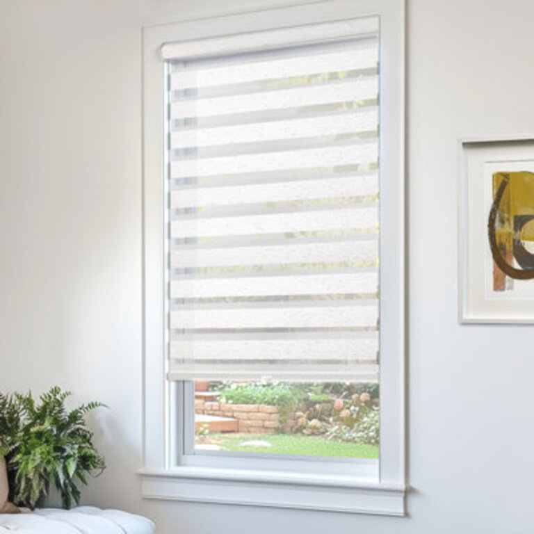 Premium Cordless Zebra Roller Shades - White - Dual Layer - Light Filtering and Room Darkening