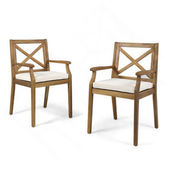 Set of 2 Bevelyn Acacia Patio Dining Armchairs