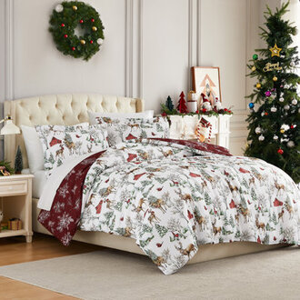 White Christmas Oversized Reversible Holiday Bedding Duvet Cover Set with shams