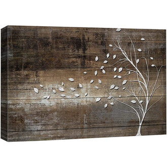 Leaves Blown Away By Wind From Tree Wood Effect Rustic Large Framed Canvas Picture Print Wall Art