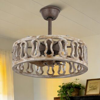 20 Carterton Antique Ceiling Fan Light  Rustic Finish Steel Frame  Aged Finish Solid Wood Shade