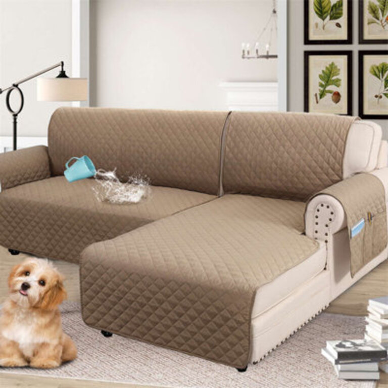 100 Waterproof Sofa Slipcover Machine Washable for L Shape Sectional Sofa 2 Piece Microfiber Fabric Box Cushion Slipcover Right Chaise Cover with Sofa Cover