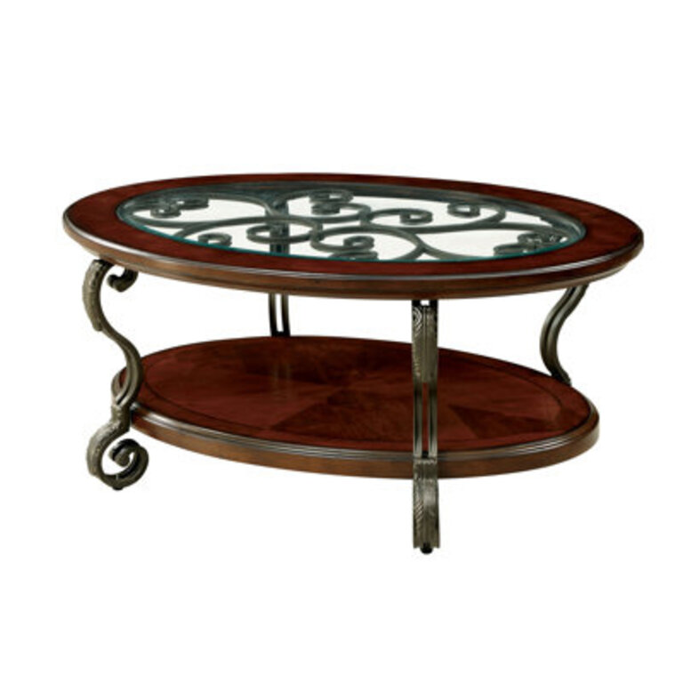 Fedak Traditional Brown Cherry Open Bottom Shelf Coffee Table