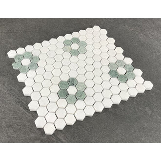 Thassos White and Ming Green 1 x 1 Marble Honeycomb Mosaic Wall  Floor Tile