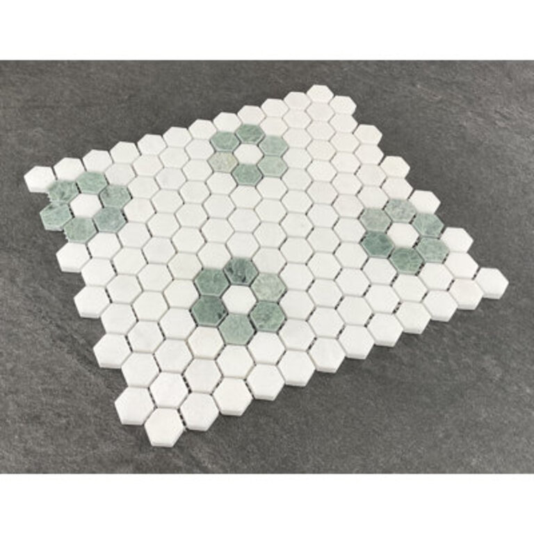 Thassos White and Ming Green 1 x 1 Marble Honeycomb Mosaic Wall  Floor Tile