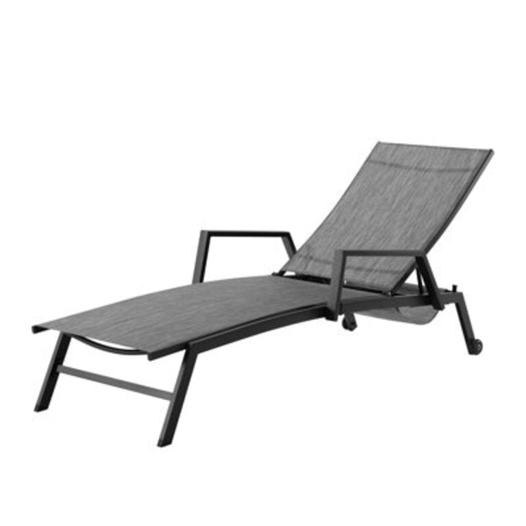Cand 775 Long Metal  Reclining Single Chaise Lounge with PVC-coated polyester Sling Seat and Armrests  Wheels