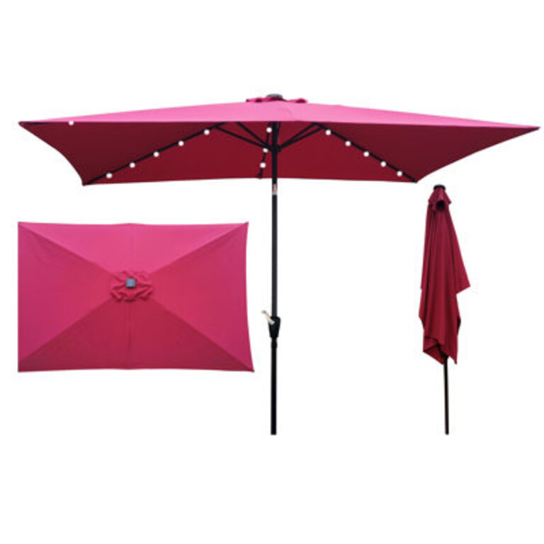 10 X 6.5T Rectangular Patio Umbrella Solar LED Lighted Outdoor Market Table Waterproof Umbrellas Sunshade With Crank And Push Button Tilt For Garden Deck Backyard Pool Shade Outside Deck Swimming Pool