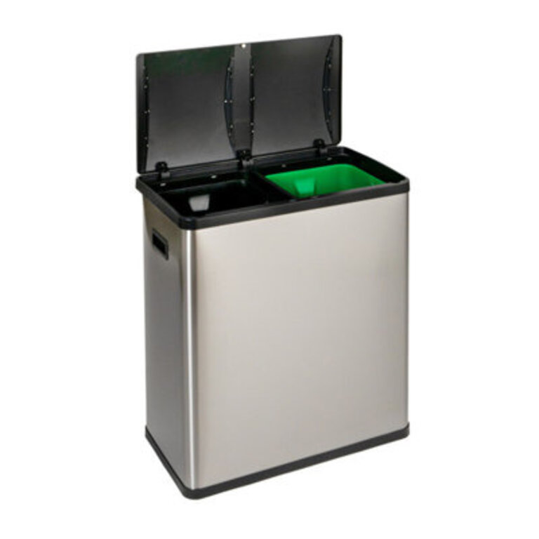 Dual Compartment Trash Can  Large Touchless Trash Can with 30 Liter  8 Gallon Medium Bins Stainless Steel with Motion Sensor for Trash and Recycling 94537-1