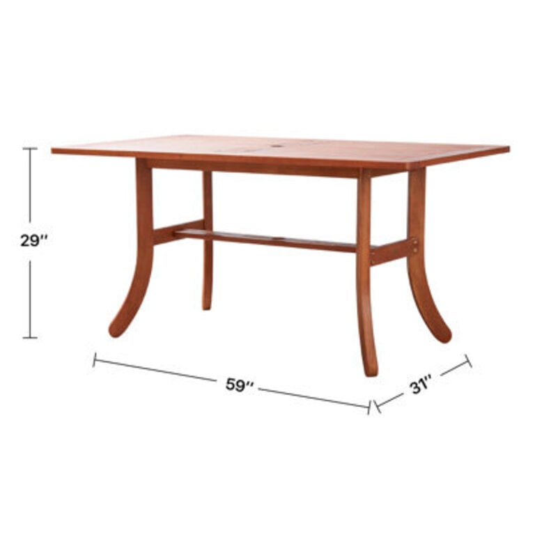 Aleha Rectangular Outdoor Dining Table With Umbrella Hole  59 in W 31 in D