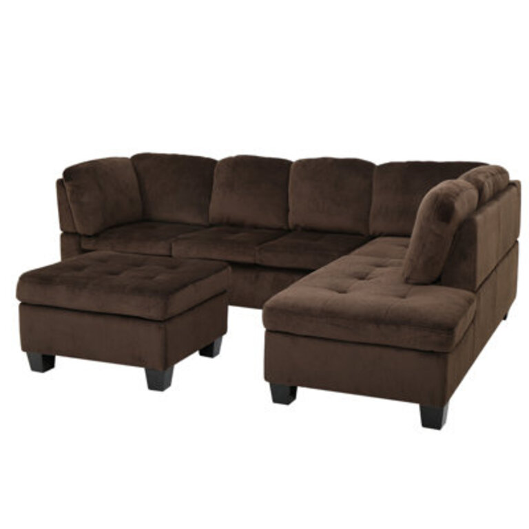 Hardin 1007 Wide MicrofiberMicrosuede Right Hand Facing Sofa  Chaise with Ottoman