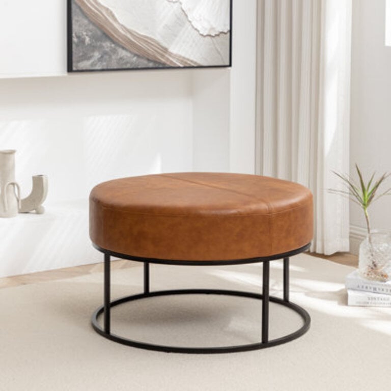 Cattibrie Vegan Leather Upholstered Round Ottoman