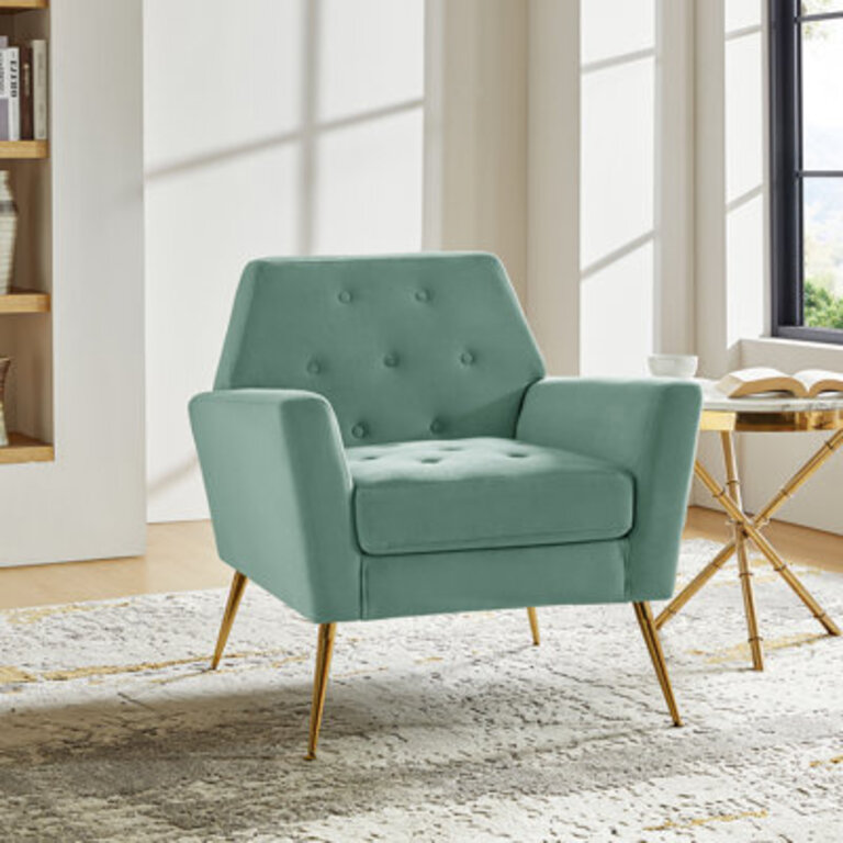 Thaddeus Velvet Upholstered Accent Chair with Metal Base