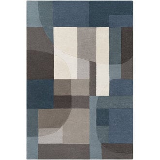 Amyerra Geometric Handmade Tufted Wool NavyCharcoalBeige Area Rug