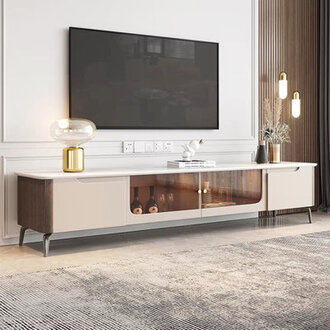 Mandalyn 7874 Mordern TV Stands Media Console with 2 Drawers Tempered glass