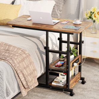 Height Adjustable C Table with USB Port and Wheels