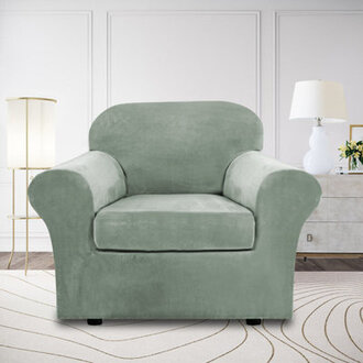 Rich Velvet Stretch 2 Pieces Box Cushion Armchair Slipcover with 1 Cushion Cover Furniture Protector Couch  Machine Washable