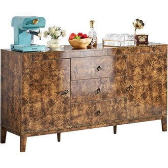 Dorne 60 Modern High Gloss Burl Sideboard with Adjustable Shelves