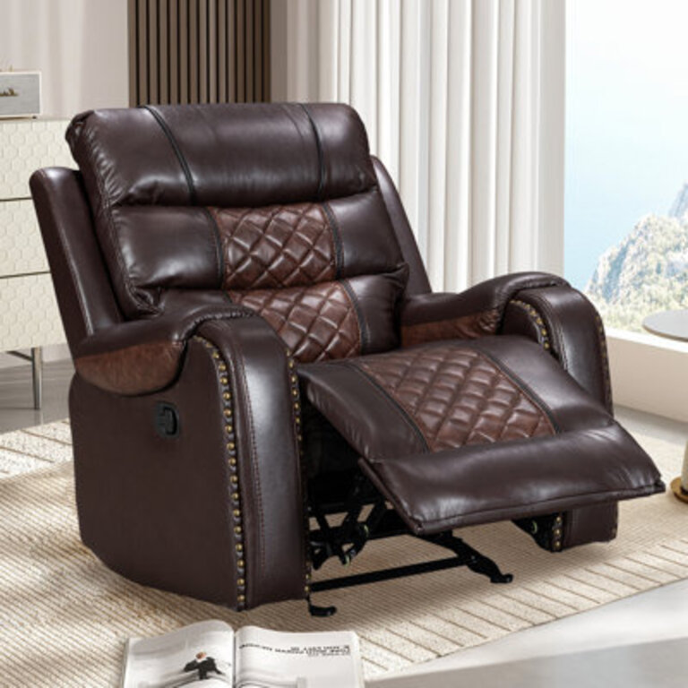 Ambridge Crovetti Air Leather Rocker Recliner Chair Single Sofa with Diamond Stitching