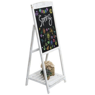 A-Frame Wood Standing Chalkboard Sign w Display Shelf