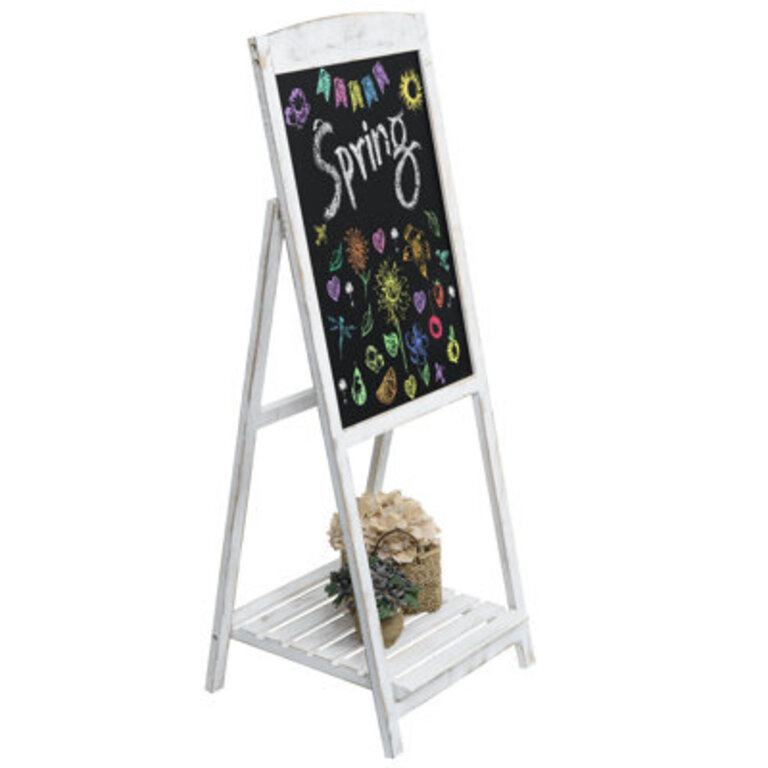 A-Frame Wood Standing Chalkboard Sign w Display Shelf